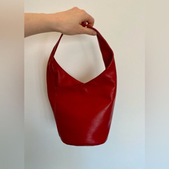 Reformation Small Leather Silvana Bucket Bag - Lipstick Red - Picture 7 of 9